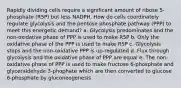 Rapidly dividing cells require a significant amount of ribose 5-phosphate (R5P) but less NADPH. How do cells coordinately regulate glycolysis and the pentose phosphate pathway (PPP) to meet this energetic demand? a. Glycolysis predominates and the non-oxidative phase of PPP is used to make R5P b. Only the oxidative phase of the PPP is used to make R5P c. Glycolysis stops and the non-oxidative PPP is up-regulated d. Flux through glycolysis and the oxidative phase of PPP are equal e. The non-oxidative phase of PPP is used to make fructose 6-phosphate and glyceraldehyde 3-phophate which are then converted to glucose 6-phosphate by gluconeogenesis