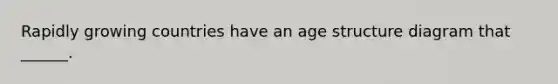 Rapidly growing countries have an age structure diagram that ______.