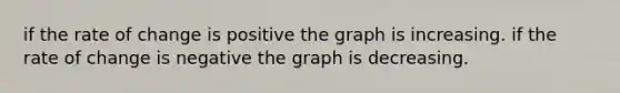 if the rate of change is positive the graph is increasing. if the rate of change is negative the graph is decreasing.