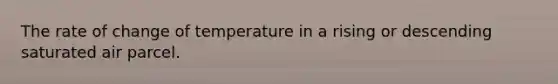 The rate of change of temperature in a rising or descending saturated air parcel.