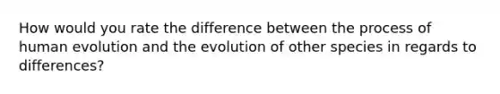 How would you rate the difference between the process of human evolution and the evolution of other species in regards to differences?