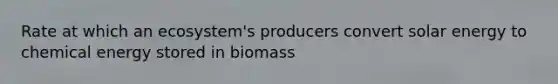 Rate at which an ecosystem's producers convert solar energy to chemical energy stored in biomass