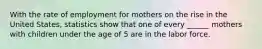 With the rate of employment for mothers on the rise in the United States, statistics show that one of every ______ mothers with children under the age of 5 are in the labor force.