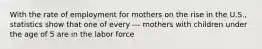 With the rate of employment for mothers on the rise in the U.S., statistics show that one of every --- mothers with children under the age of 5 are in the labor force