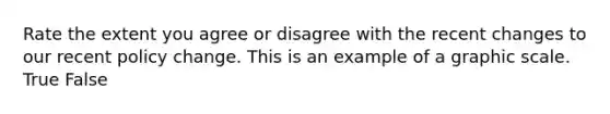 Rate the extent you agree or disagree with the recent changes to our recent policy change. This is an example of a graphic scale. True False