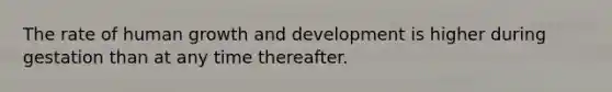 The rate of human growth and development is higher during gestation than at any time thereafter.