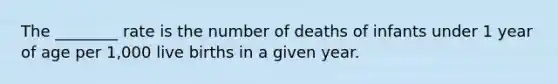 The ________ rate is the number of deaths of infants under 1 year of age per 1,000 live births in a given year.