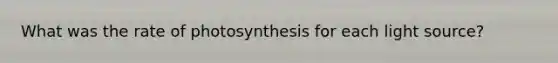 What was the rate of photosynthesis for each light source?