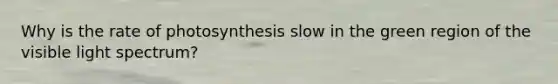 Why is the rate of photosynthesis slow in the green region of the visible light spectrum?