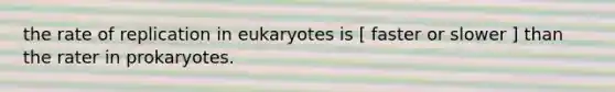 the rate of replication in eukaryotes is [ faster or slower ] than the rater in prokaryotes.