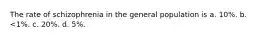 The rate of schizophrenia in the general population is a. 10%. b. <1%. c. 20%. d. 5%.