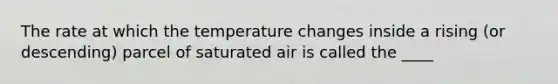 The rate at which the temperature changes inside a rising (or descending) parcel of saturated air is called the ____