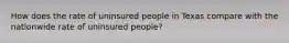 How does the rate of uninsured people in Texas compare with the nationwide rate of uninsured people?