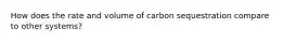 How does the rate and volume of carbon sequestration compare to other systems?