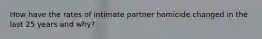 How have the rates of intimate partner homicide changed in the last 25 years and why?