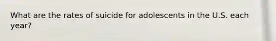 What are the rates of suicide for adolescents in the U.S. each year?