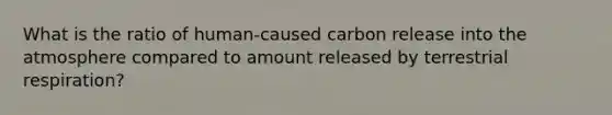 What is the ratio of human-caused carbon release into the atmosphere compared to amount released by terrestrial respiration?