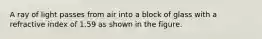 A ray of light passes from air into a block of glass with a refractive index of 1.59 as shown in the figure.