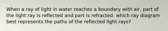 When a ray of light in water reaches a boundary with air, part of the light ray is reflected and part is refracted. which ray diagram best represents the paths of the reflected light rays?