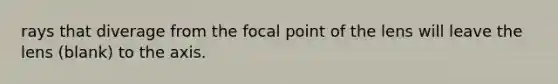 rays that diverage from the focal point of the lens will leave the lens (blank) to the axis.