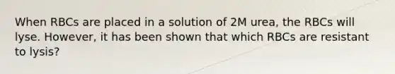 When RBCs are placed in a solution of 2M urea, the RBCs will lyse. However, it has been shown that which RBCs are resistant to lysis?