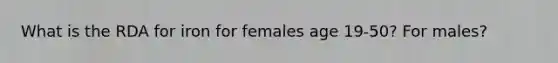 What is the RDA for iron for females age 19-50? For males?