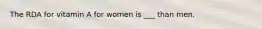 The RDA for vitamin A for women is ___ than men.