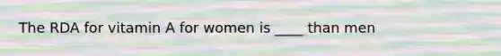 The RDA for vitamin A for women is ____ than men