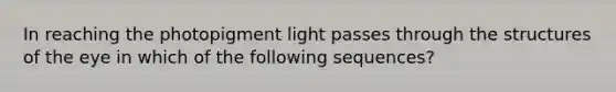 In reaching the photopigment light passes through the structures of the eye in which of the following sequences?