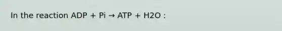 In the reaction ADP + Pi → ATP + H2O :