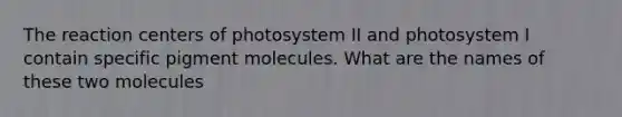 The reaction centers of photosystem II and photosystem I contain specific pigment molecules. What are the names of these two molecules