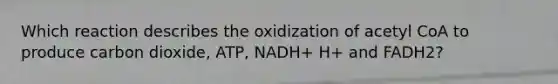 Which reaction describes the oxidization of acetyl CoA to produce carbon dioxide, ATP, NADH+ H+ and FADH2?