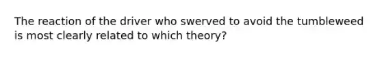 The reaction of the driver who swerved to avoid the tumbleweed is most clearly related to which theory?