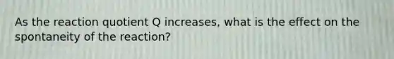 As the reaction quotient Q increases, what is the effect on the spontaneity of the reaction?