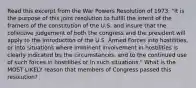 Read this excerpt from the War Powers Resolution of 1973: "It is the purpose of this joint resolution to fulfill the intent of the framers of the constitution of the U.S. and insure that the collective judgement of both the congress and the president will apply to the introduction of the U.S. Armed Forces into hostilities, or into situations where imminent involvement in hostilities is clearly indicated bu the circumstances, and to the continued use of such forces in hostilities or in such situations." What is the MOST LIKELY reason that members of Congress passed this resolution?