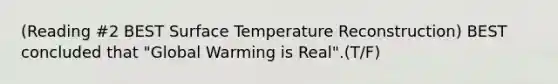 (Reading #2 BEST Surface Temperature Reconstruction) BEST concluded that "Global Warming is Real".(T/F)