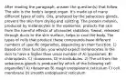 After reading the paragraph, answer the question(s) that follow. The skin is the body's largest organ. It's made up of many different types of cells. Oils, produced by the sebaceous glands, prevent the skin from drying and splitting. The protein melanin, produced by melanocytes in the epidermis, protects the skin from the harmful effects of ultraviolet radiation. Sweat, released through ducts to the skin surface, helps to cool the body. The types of cells that produce these compounds have different numbers of specific organelles, depending on their function. 1) Based on their function, you would expect melanocytes in the skin to have a higher than usual number of A) lysosomes. B) chloroplasts. C) ribosomes. D) microtubules. 2) The oil from the sebaceous glands is produced by which of the following cell organelles? A) ribosomes B) rough endoplasmic reticulum C) cell membrane D) smooth endoplasmic reticulum