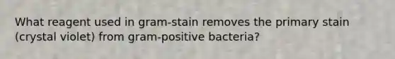 What reagent used in gram-stain removes the primary stain (crystal violet) from gram-positive bacteria?