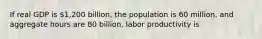 If real GDP is​ 1,200 billion, the population is 60​ million, and aggregate hours are 80​ billion, labor productivity is