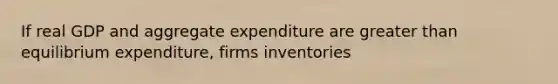 If real GDP and aggregate expenditure are greater than equilibrium expenditure, firms inventories