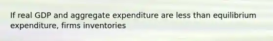 If real GDP and aggregate expenditure are less than equilibrium expenditure, firms inventories