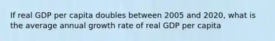 If real GDP per capita doubles between 2005 and​ 2020, what is the average annual growth rate of real GDP per​ capita