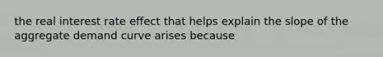 the real interest rate effect that helps explain the slope of the aggregate demand curve arises because