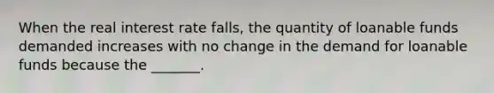 When the real interest rate falls​, the quantity of loanable funds demanded increases with no change in the demand for loanable funds because the​ _______.