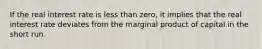 If the real interest rate is less than zero, it implies that the real interest rate deviates from the marginal product of capital in the short run.