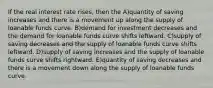 If the real interest rate rises, then the A)quantity of saving increases and there is a movement up along the supply of loanable funds curve. B)demand for investment decreases and the demand for loanable funds curve shifts leftward. C)supply of saving decreases and the supply of loanable funds curve shifts leftward. D)supply of saving increases and the supply of loanable funds curve shifts rightward. E)quantity of saving decreases and there is a movement down along the supply of loanable funds curve.