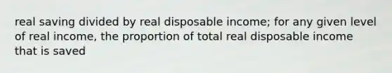 real saving divided by real disposable income; for any given level of real income, the proportion of total real disposable income that is saved