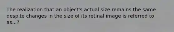 The realization that an object's actual size remains the same despite changes in the size of its retinal image is referred to as...?