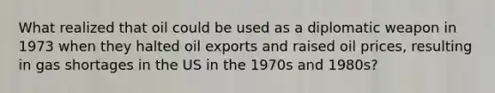 What realized that oil could be used as a diplomatic weapon in 1973 when they halted oil exports and raised oil prices, resulting in gas shortages in the US in the 1970s and 1980s?