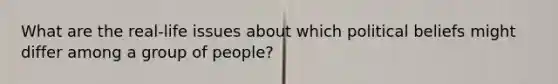 What are the real-life issues about which political beliefs might differ among a group of people?